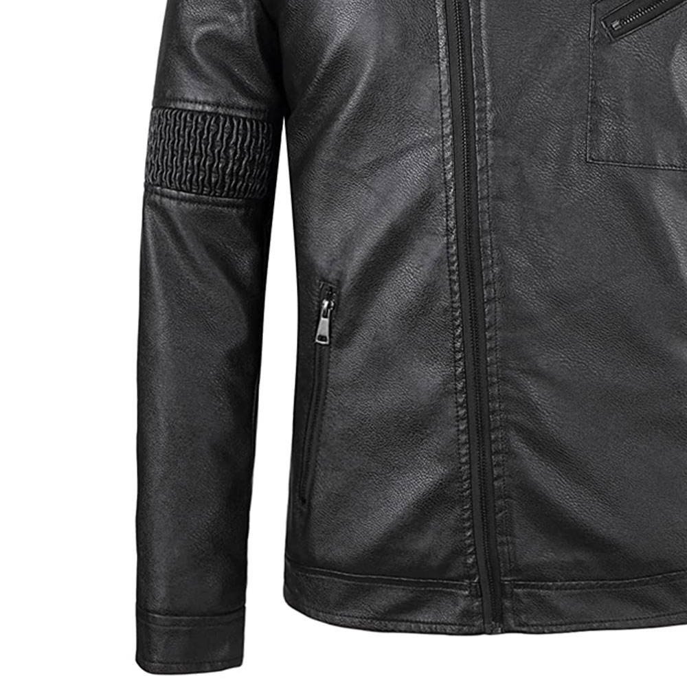 Latest Designed Custom Men Winter Stand Collar Leather Jacket Long Sleeve Lightweight Breathable Front Multiple Colors Available
