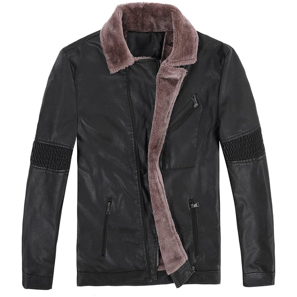 Latest Designed Custom Men Winter Stand Collar Leather Jacket Long Sleeve Lightweight Breathable Front Multiple Colors Available