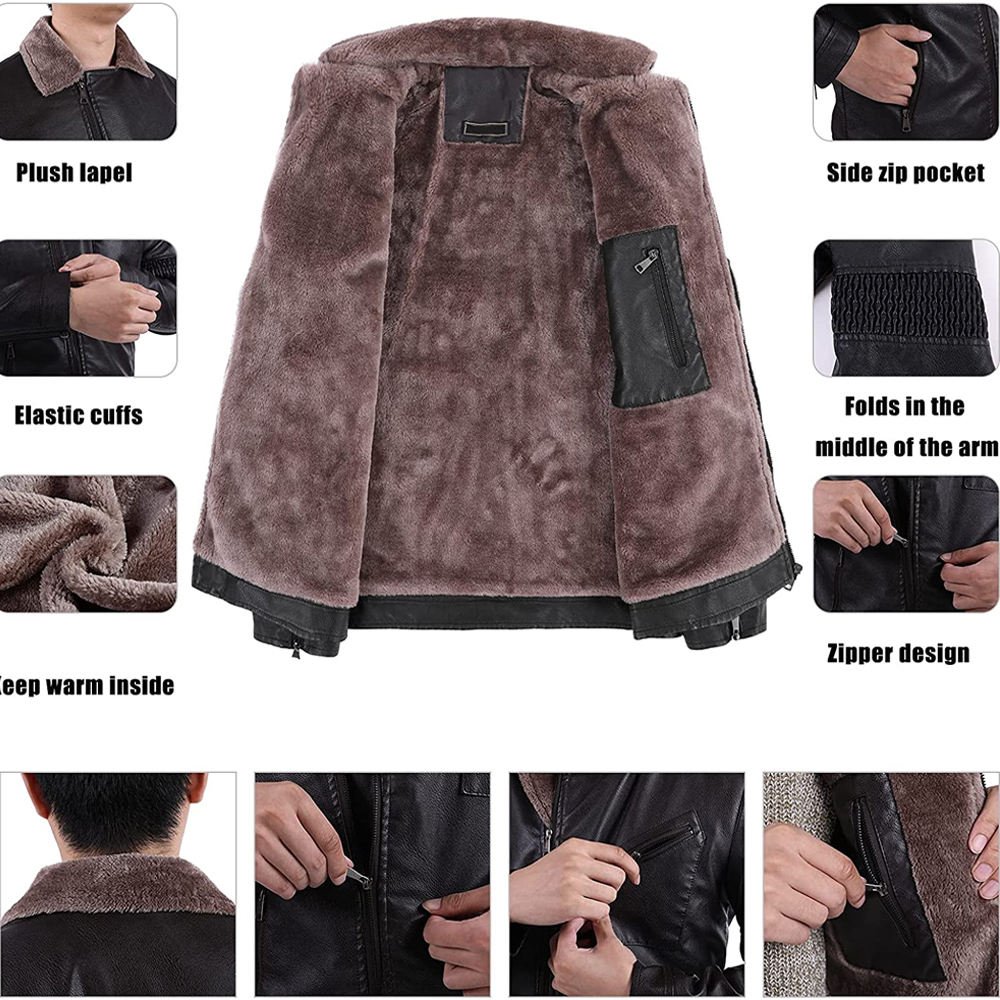 Latest Designed Custom Men Winter Stand Collar Leather Jacket Long Sleeve Lightweight Breathable Front Multiple Colors Available
