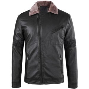 Latest Designed Custom Men Winter Stand Collar Leather Jacket Long Sleeve Lightweight Breathable Front Multiple Colors Available