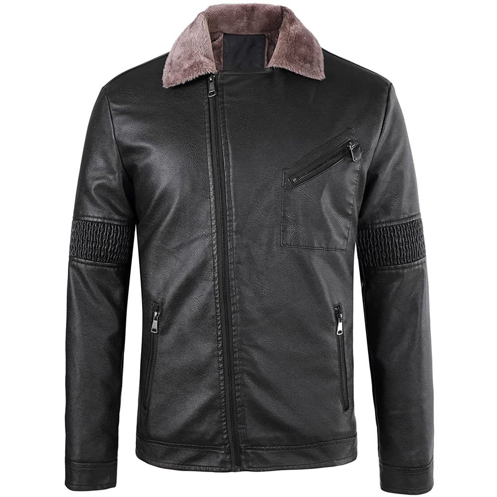 Latest Designed Custom Men Winter Stand Collar Leather Jacket Long Sleeve Lightweight Breathable Front Multiple Colors Available
