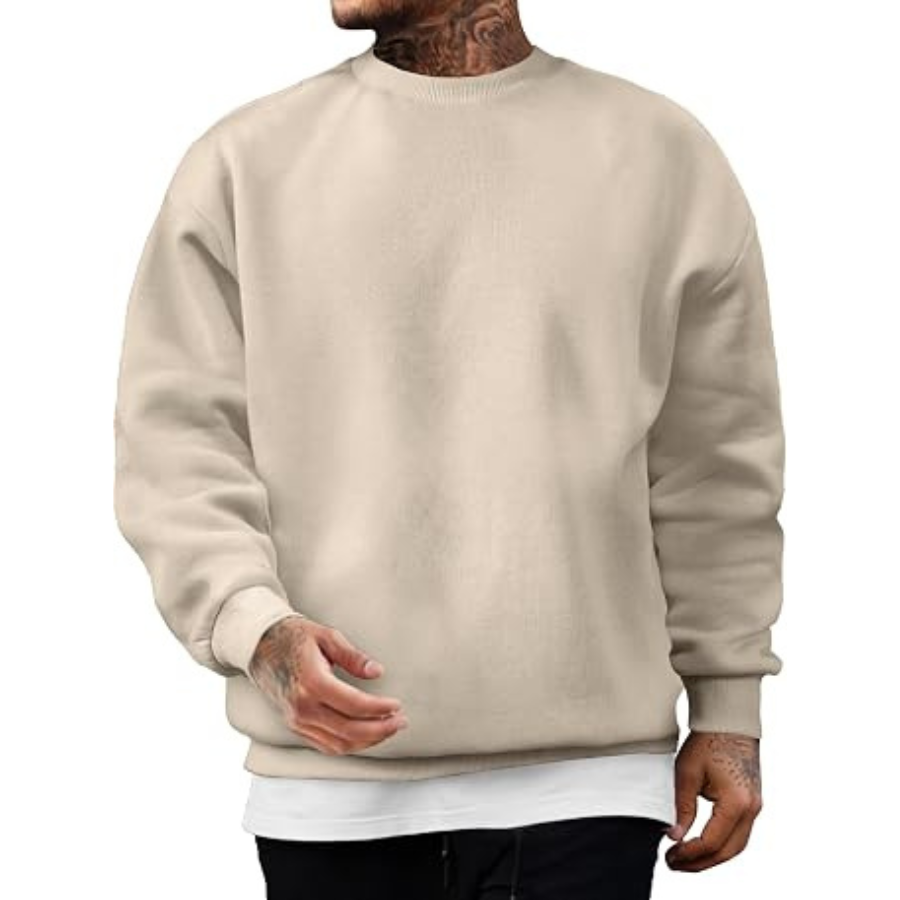 Men's Crew Neck Pullover Sweatshirt Solid Color Regular Fit Knitted 100% Cotton Casual Autumn Wear