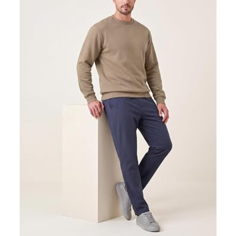 Custom Logo Men's Beige Fleece Lined Pullover Sweatshirt Regular Fit 100% Cotton Casual Solid Winter Wear