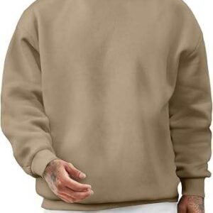Custom Logo Men’s Beige Fleece Lined Pullover Sweatshirt Regular Fit 100% Cotton Casual Solid Winter Wear