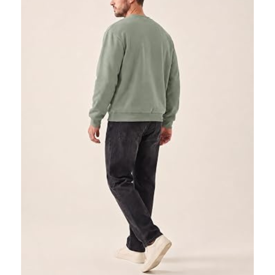 Mens Fleece Lined Crewneck Pullover Sweatshirt Winter Solid Color Casual Knitted Regular Fit Autumn Style