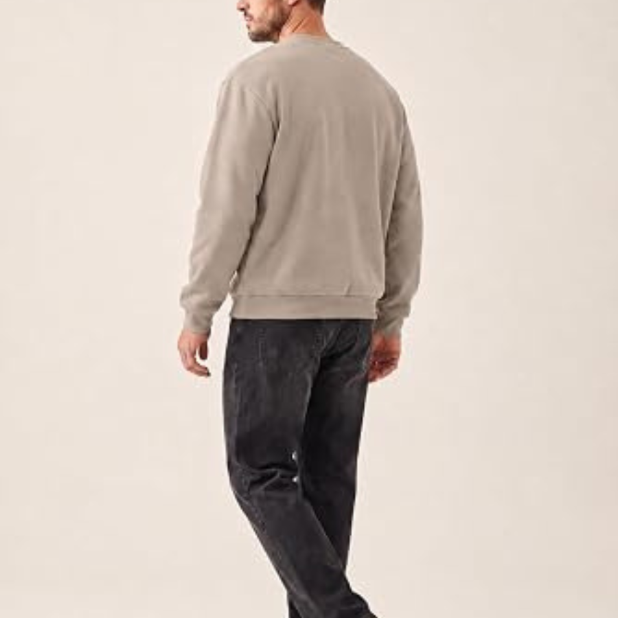 Men's Crew Neck Pullover Sweatshirt Solid Color Regular Fit Knitted 100% Cotton Casual Autumn Wear