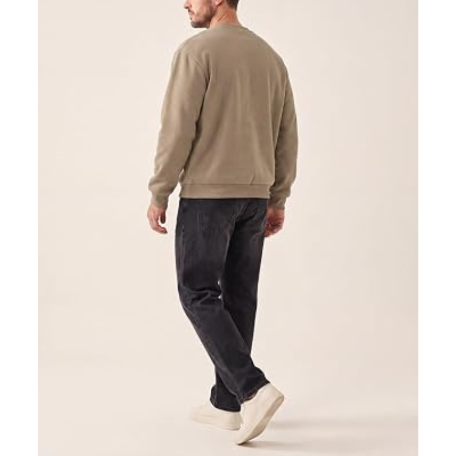 Custom Logo Men's Beige Fleece Lined Pullover Sweatshirt Regular Fit 100% Cotton Casual Solid Winter Wear